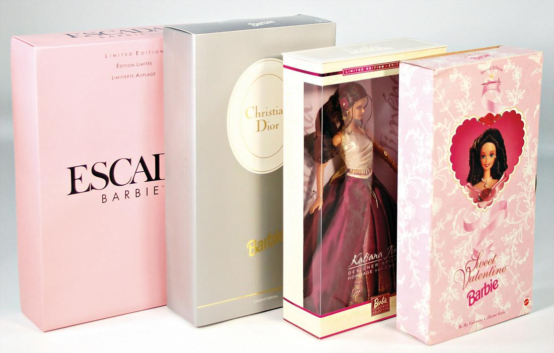 MATTEL Konv. Barbie, neuere Produktion, Catina Timenez: MATTEL Konv. Barbie, neuere Produktion, Catina Timenez Designer Spot Light, Christian Dior Barbie, Escada Barbie, Sweet Valentine Barbie, neuw. im Orig.-Kart