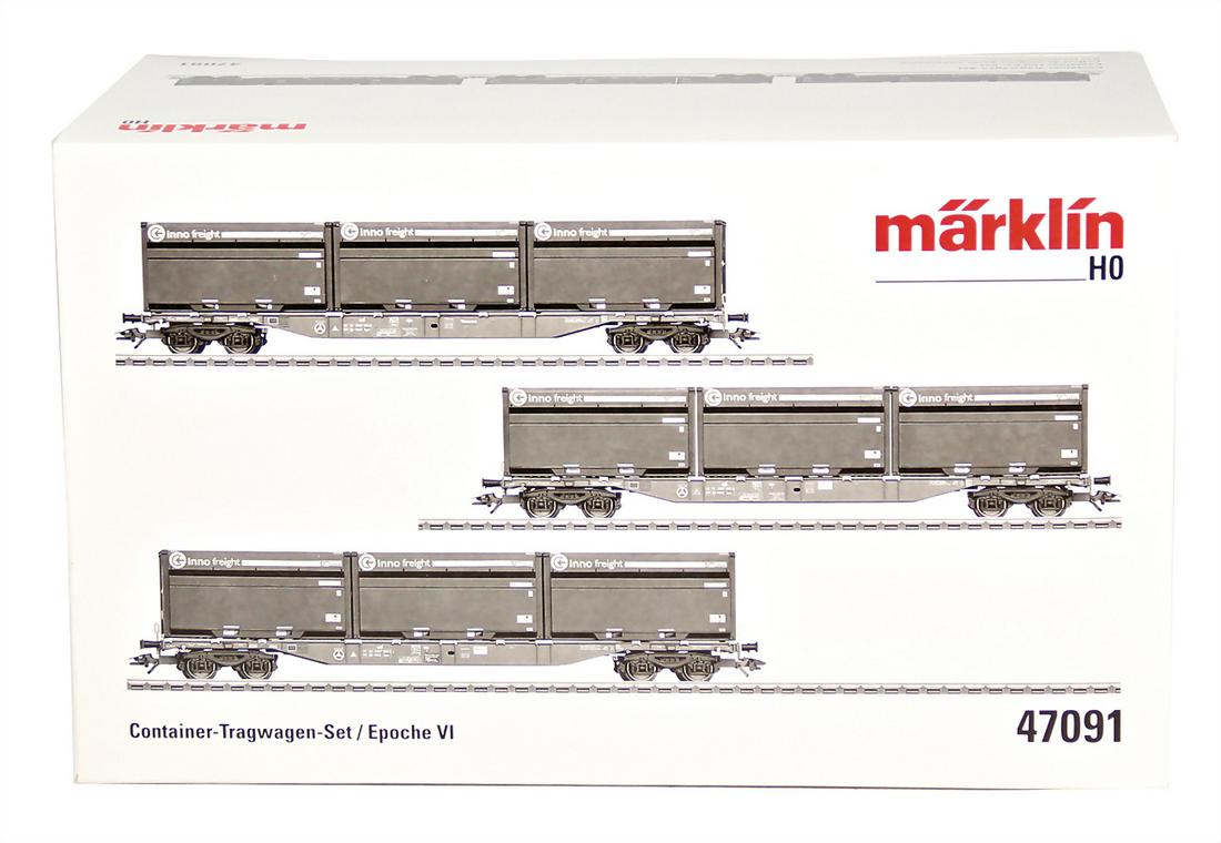 MÄRKLIN H0, Container-Tragwagen-Set, Artikel-Nr. 47091,: MÄRKLIN H0, Container-Tragwagen-Set, Artikel-Nr. 47091, im Orig.-Kart., neuw. Zust.