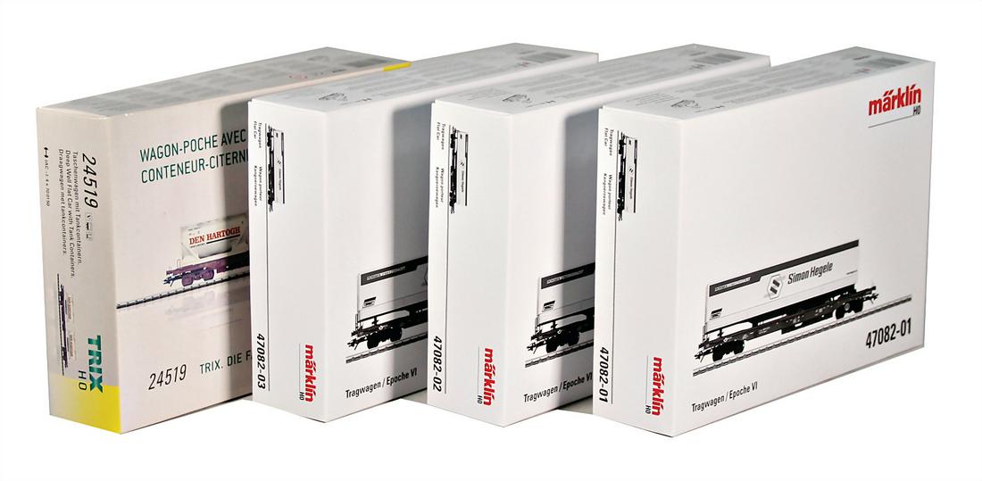MÄRKLIN H0, Konv. Güterwagen, 3 Teile, 47082-03, -02,: MÄRKLIN H0, Konv. Güterwagen, 3 Teile, 47082-03, -02, -01, dazu 1x TRIX, H0, 24519, neuw. Zust.,im Orig.-Kart.