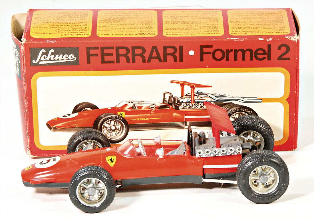 SCHUCO Ferrari, Formel 2, 1073, sehr guter Zust.,: SCHUCO Ferrari, Formel 2, 1073, sehr guter Zust., Uhrwerk intakt, im Orig.-Kart. mit Schlüssel