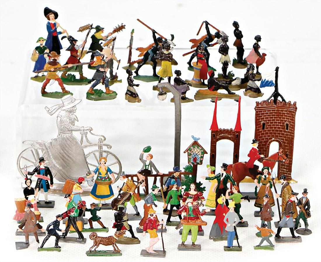 Konv. Zinn-Figuren, flach, 3 cm, zivile Darstellungen, (1 of 1)