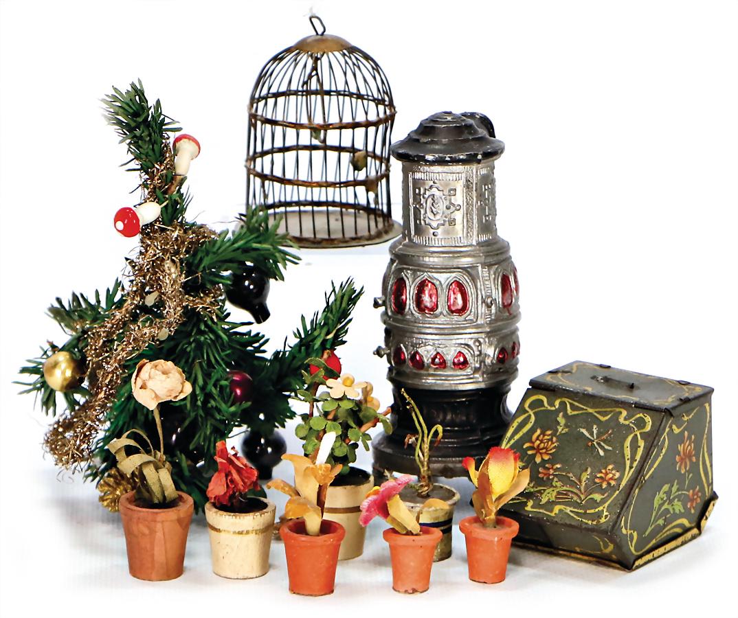 dollhouse decoration pieces, flowerpots, 1 birdcage (1 of 1)