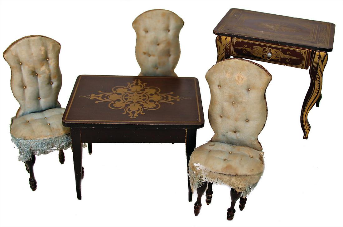 dollhouse living-room suite, Biedermeier, 3 chairs, (1 of 1)