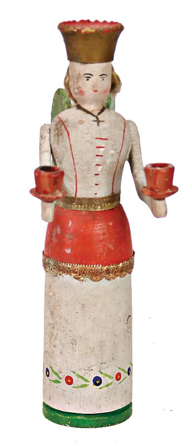 lamp angel, colored wood, 27 cm German: lamp angel, colored wood, 27 cm German Description Leuchter-Engel, Holz farbig gefasst, 27 cm