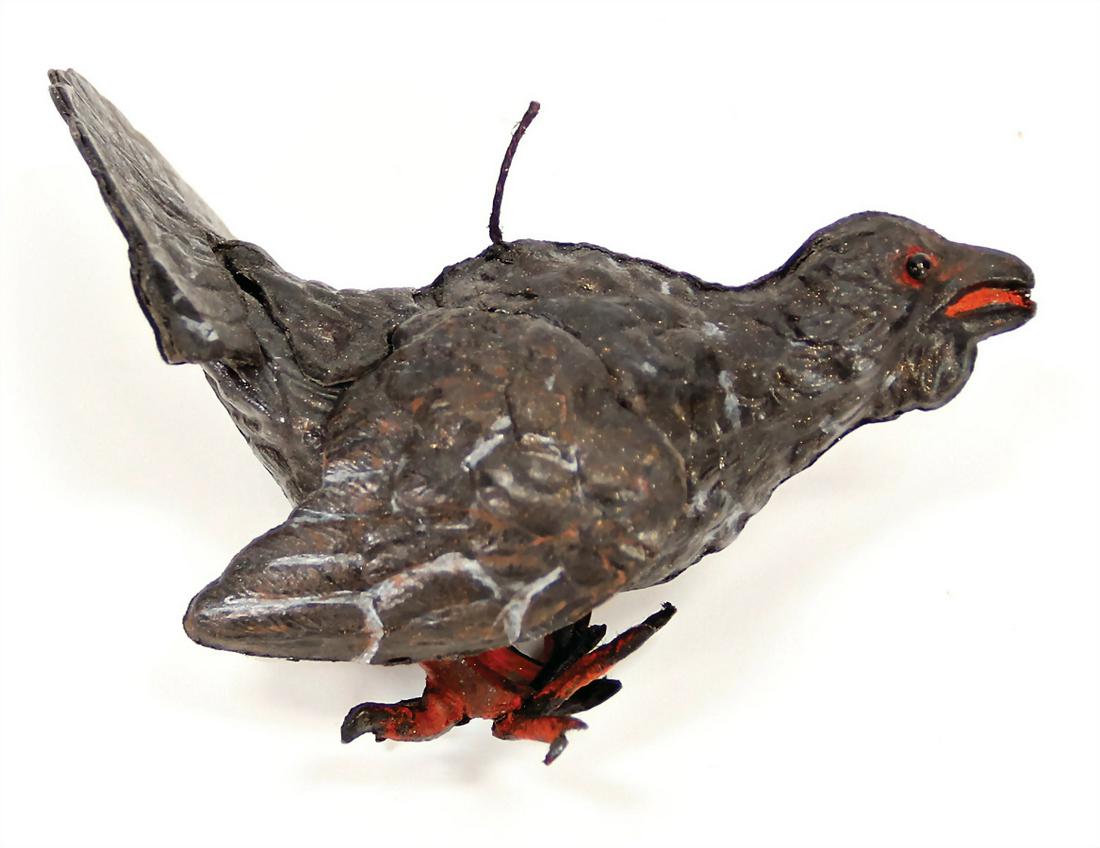 DRESDEN CARDBOARD Christmas tree decoration,: DRESDEN CARDBOARD Christmas tree decoration, capercaillie with glass eyes, good condition German Description DRESDNER PAPPE Christbaumschmuck, Auerhahn mit Glasaugen, guter Zust.