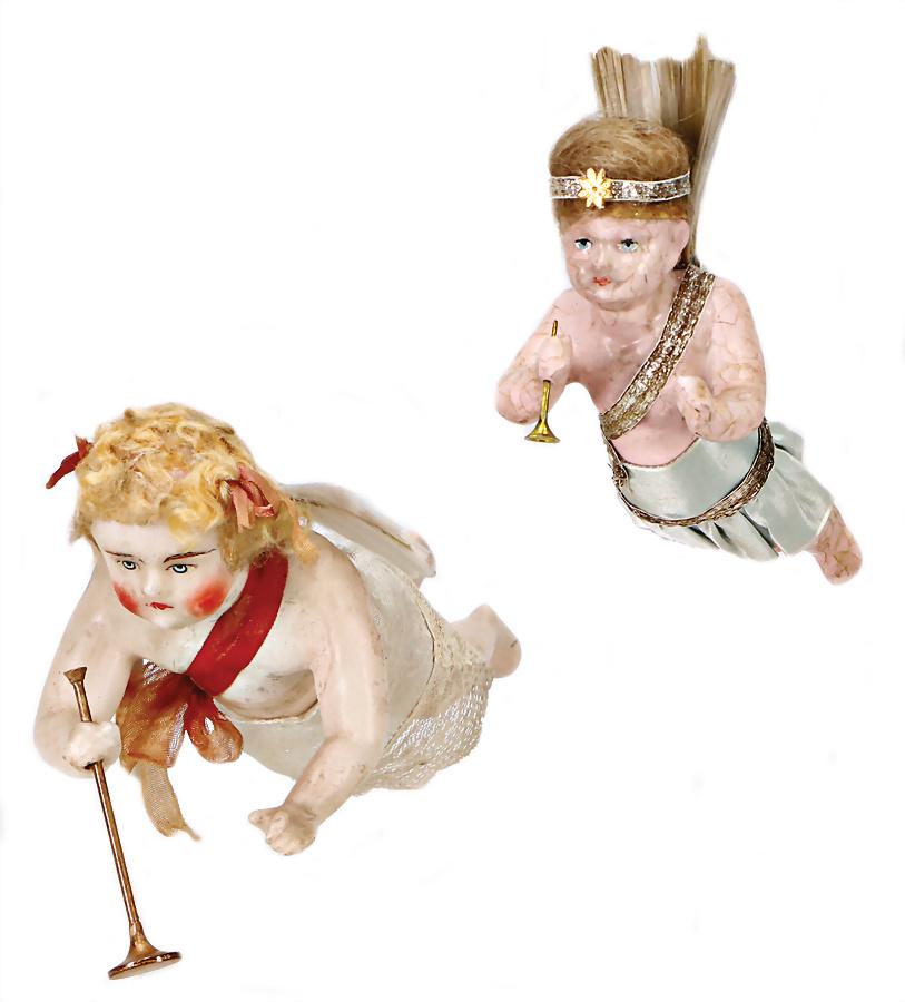 2 pieces, Christmas angel, papier mâché, wax coated, 22 (1 of 1)