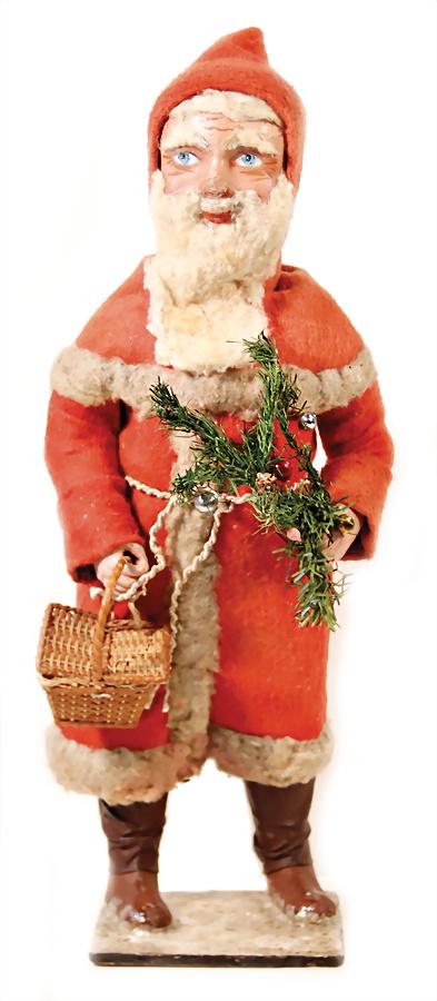 Santa Claus, papier mâché, felt clothes, 45 cm, nose is: Santa Claus, papier mâché, felt clothes, 45 cm, nose is worn German Description Weihnachtsmann, Papiermaché, Filz-Kleidung, 45 cm, Nase berieben