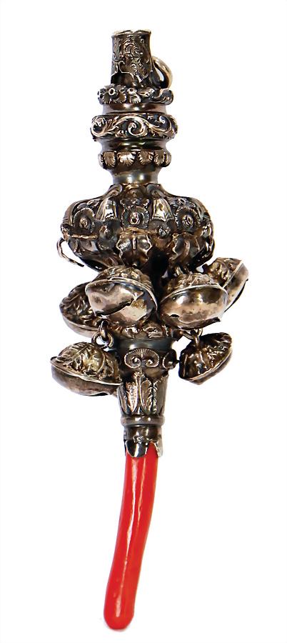 unusual silver rattle, England around 1845, solidly (1 of 1)