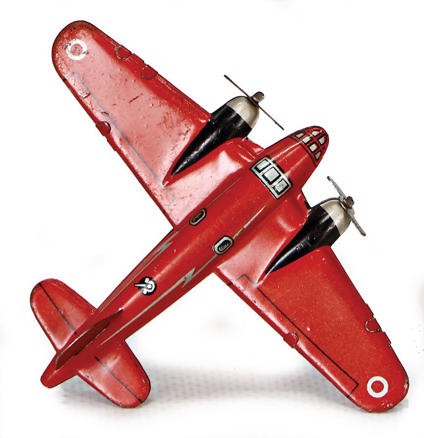 warplane, sheet metal, lithographed with 2 propellers, (1 of 1)