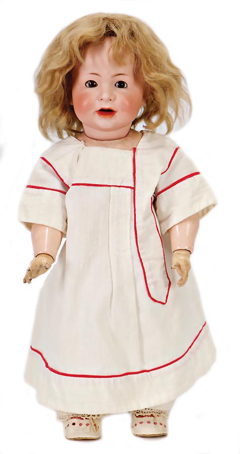 K&R SIMON & HALBIG 116A, 46 cm, brown sleepy: K&R SIMON & HALBIG 116A, 46 cm, brown sleepy eyes, opened mouth, upper teeth, tongue, dimple, Toddler-body with jointed wrists, old mohair wig German Description K&R SIMON & HALBIG 116A, 46 cm