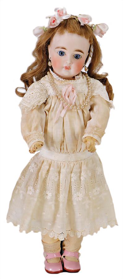 Belton-type, bisque porcelain socket head doll, marked (1 of 2)