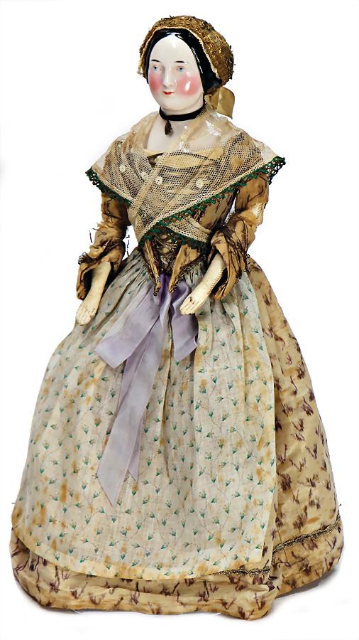 Biedermeier doll, China-Head, enameled porcelain (1 of 1)