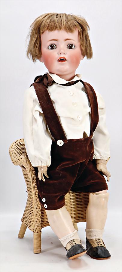 JDK KESTNER 260, bisque porcelain character doll, 70: JDK KESTNER 260, bisque porcelain character doll, 70 cm, brown sleepy eyes, opened mouth, upper teeth, Toddler-body, 1 thumb and 1 finger are missing, 1 thumb was glued, real hair wig, exceptional siz