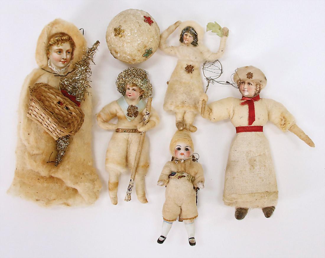 Christbaumschmuck, Watte, 4 Teile, mit Oblatengesicht,: Christbaumschmuck, Watte, 4 Teile, mit Oblatengesicht, 10-16 cm, 1 Wattekugel