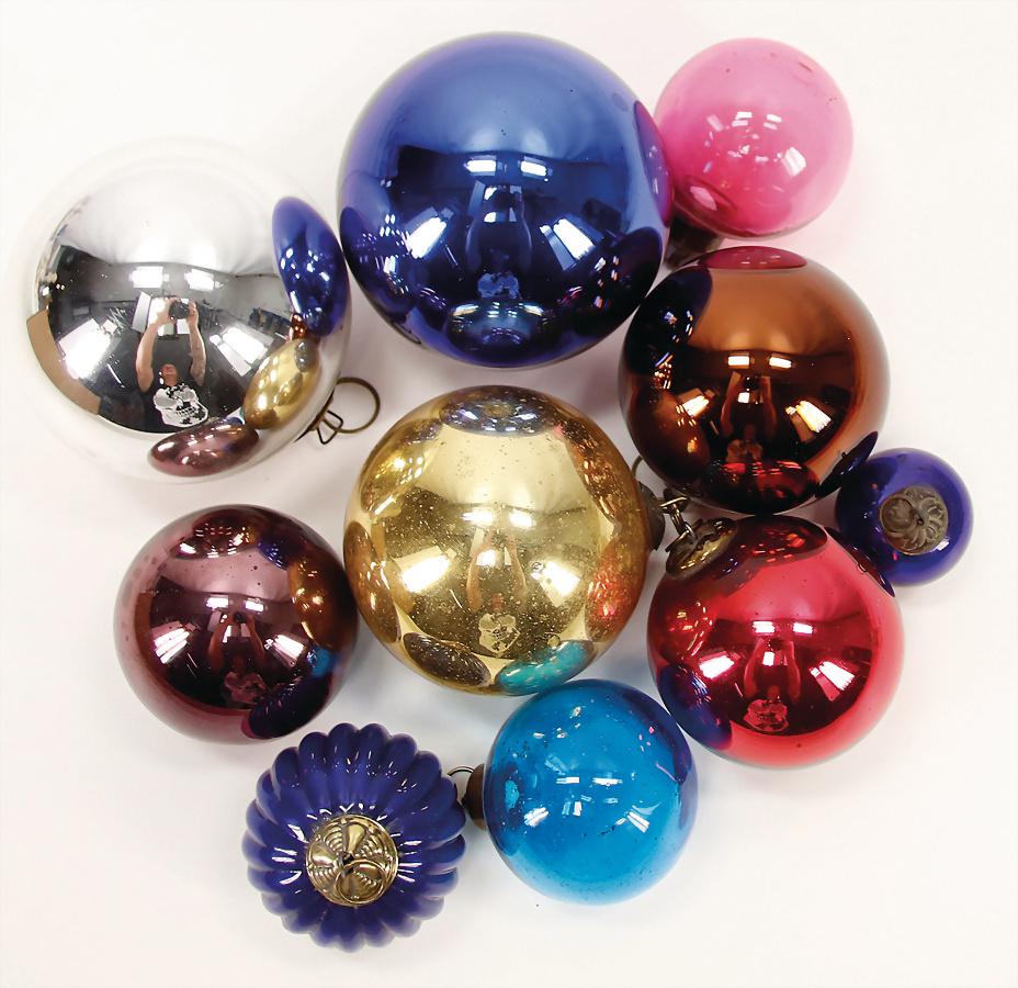 Konv. 10 Teile, Christbaumschmuck, schwere Glaskugeln, (1 of 1)