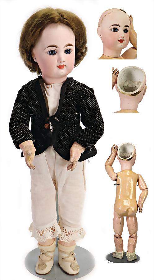 RABARIE DELFIEUX Franz. Bébé,: RABARIE DELFIEUX Franz. Bébé, Biskuit-Porzellan-Kurbelkopf, blaue fest einges. Paperweight-Augen, geschl. Mund, durchst. Ohren, leichter Farbabrieb auf der Nasenspitze sowie Kinn, gem. R.D., franz. 