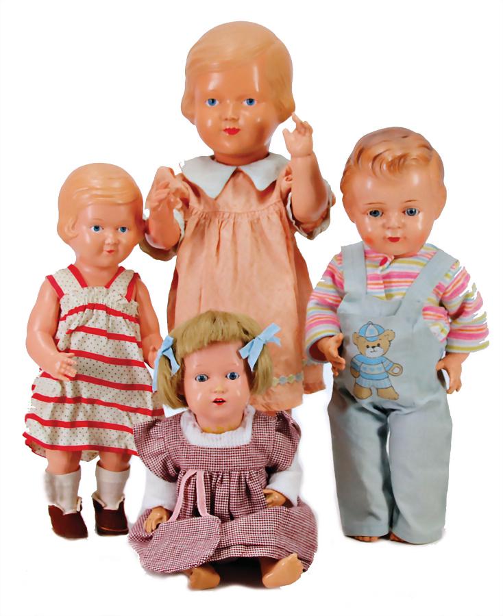 Konv. 3 Teile, Celluloid, Puppen, STORCH, Kurbelkopf,: Konv. 3 Teile, Celluloid, Puppen, STORCH, Kurbelkopf, 42 cm, ausgeb., Farbabweichungen, STORCH, 31 cm, guter Zust., BRUNO SCHMIDT, Junge, Kopf u. Körper nicht pass., SCHILDKRÖT, Ella, 26 cm, blaue f