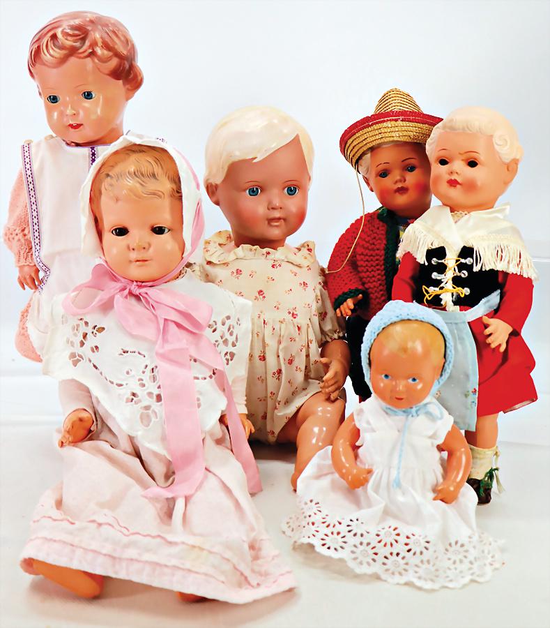 Konv. Celluloid Puppen, SCHILDKRÖT Christel auf: Konv. Celluloid Puppen, SCHILDKRÖT Christel auf falschem Körper, BRUNO SCHMIDT Mädchen, kl. Baby STORCH, Ursel Tortulon, Maxi Junge, selten, Mädchen, Augen eingefallen