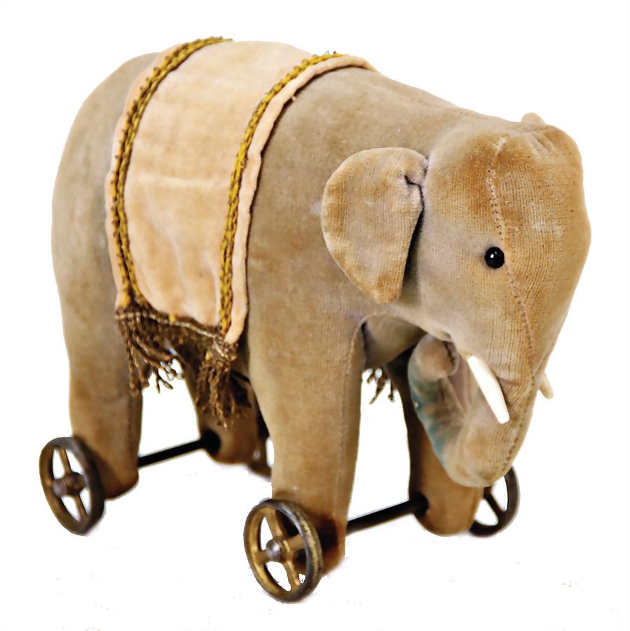 STEIFF elephant, velvet, grey (caused by discoloration (1 of 3)