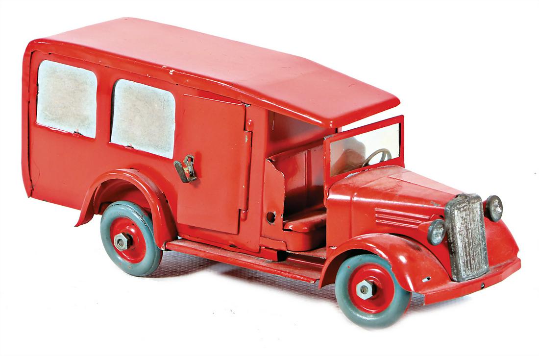 TEKNO hospital car, push car, 18.5 cm, worn, good: TEKNO hospital car, push car, 18.5 cm, worn, good German Description TEKNO Lazarettwagen, Schiebeauto, 18,5 cm, bespielt, gut
