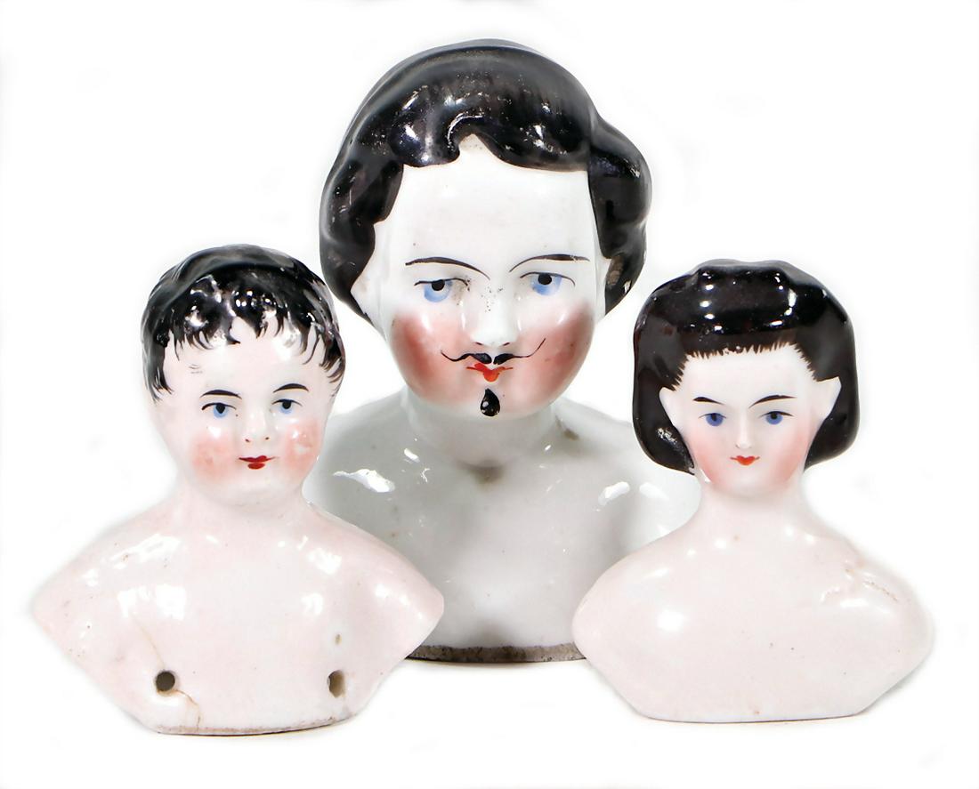 3 pieces, shoulder headed dolls, Biedermeier, enameled (1 of 1)