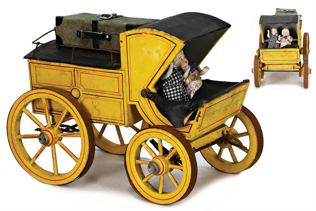 stagecoach around 1910, wood, handpainted, very nice: stagecoach around 1910, wood, handpainted, very nice woodwork, casting wheels with spokes, height: 26 cm, lenght: 29 cm, depth: 20 cm, very nice decoration piece for a big doll German Description Post