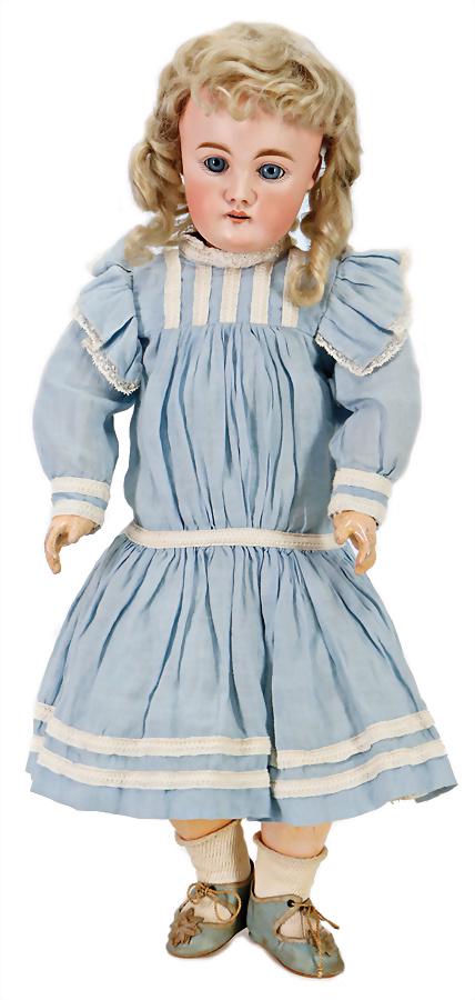 KESTNER around 1889, blue sleepy eyes, opened mouth,: KESTNER around 1889, blue sleepy eyes, opened mouth, line of upper teeth, fine porcelain, marked Made in Germany No. 9, German jointed body with fix wrists, old shoes, old underwear, 45 cm, old plaste