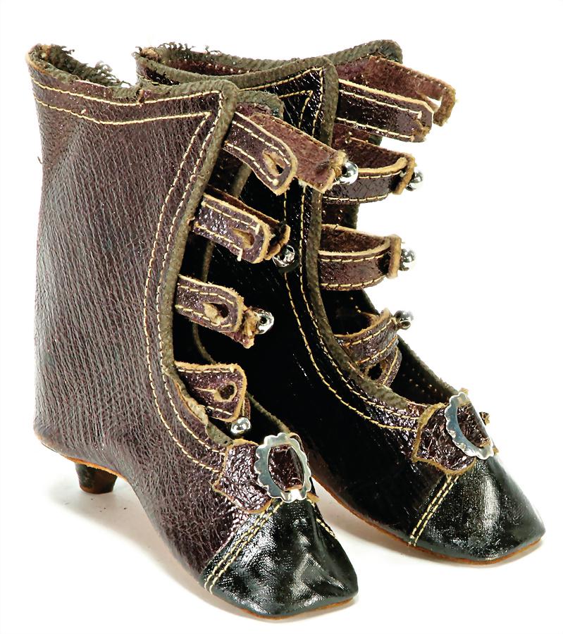 leather boot, c. 1880, blackberry colored, with heel, (1 of 1)