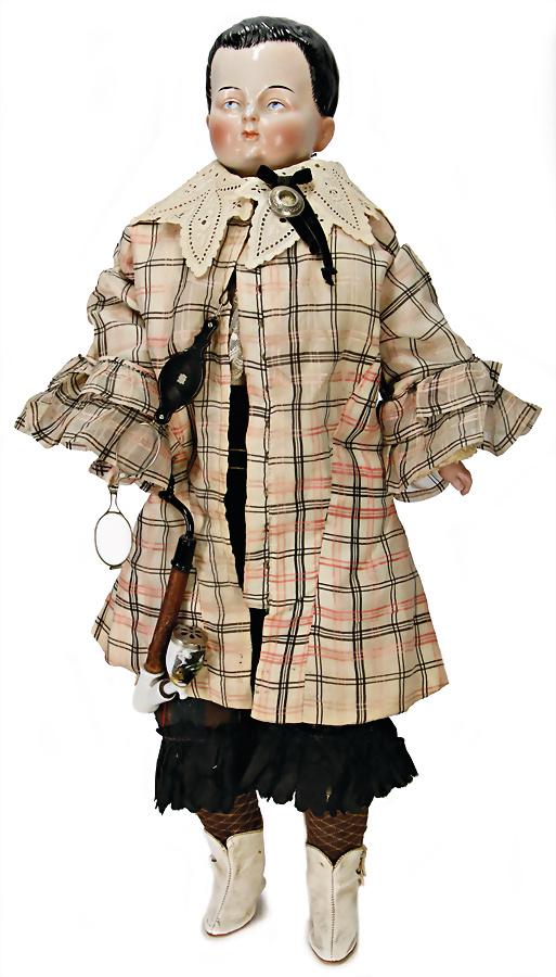 exceptional Biedermeier China-Head-doll, shoulder (1 of 2)