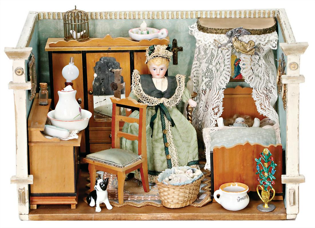 Kl. Puppenstuben-Schlafzimmer, B: 27,5 cm, H: 18,5 cm, (1 of 1)