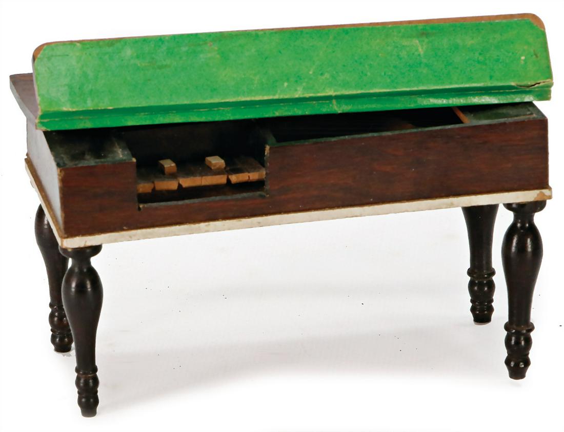 Biedermeier, spinets, height: 8 cm, board is slightly: Biedermeier, spinets, height: 8 cm, board is slightly warped at the top, rare German Description Biedermeier, Spinette, H: 8 cm, Platte oben etwas verzogen, selten