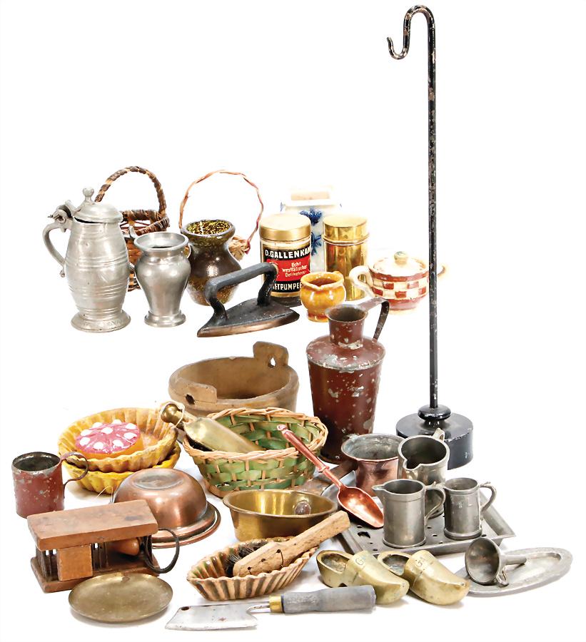 mixed lot of  doll kitchen parts, ceramic, wood, tin, 1 (1 of 1)