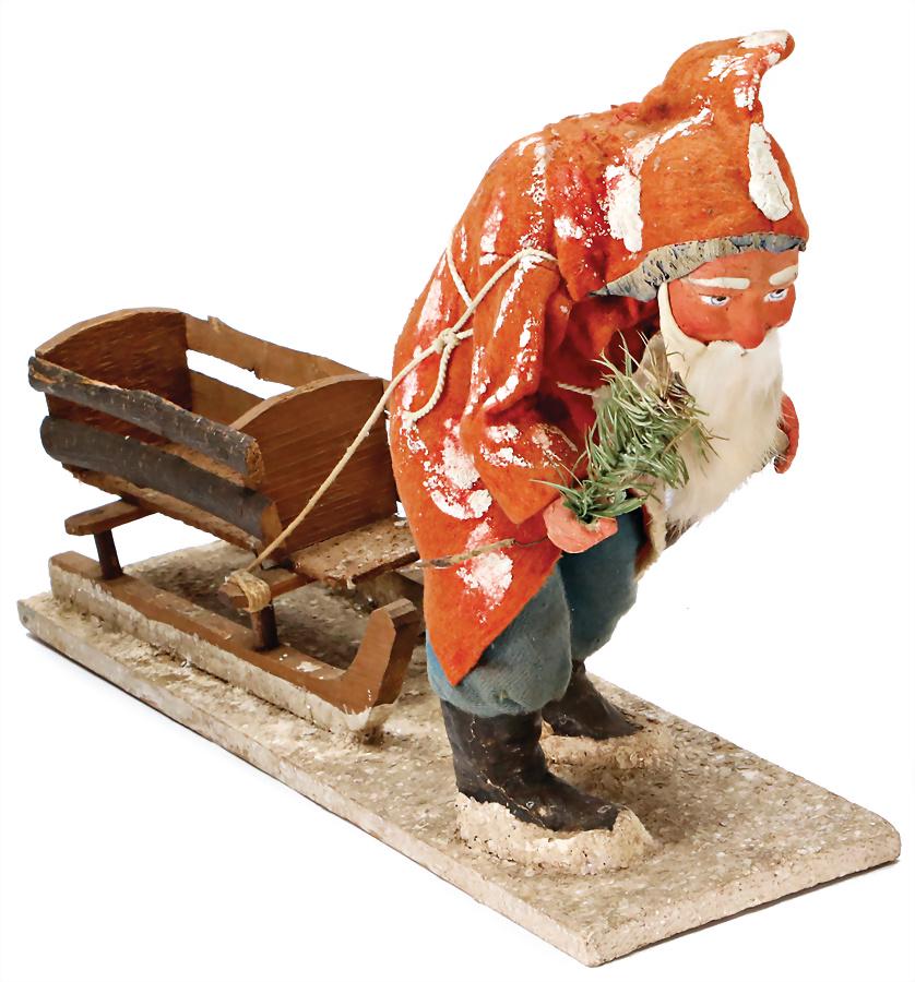 Santa Claus with sledge, papier mâché with felt (1 of 1)