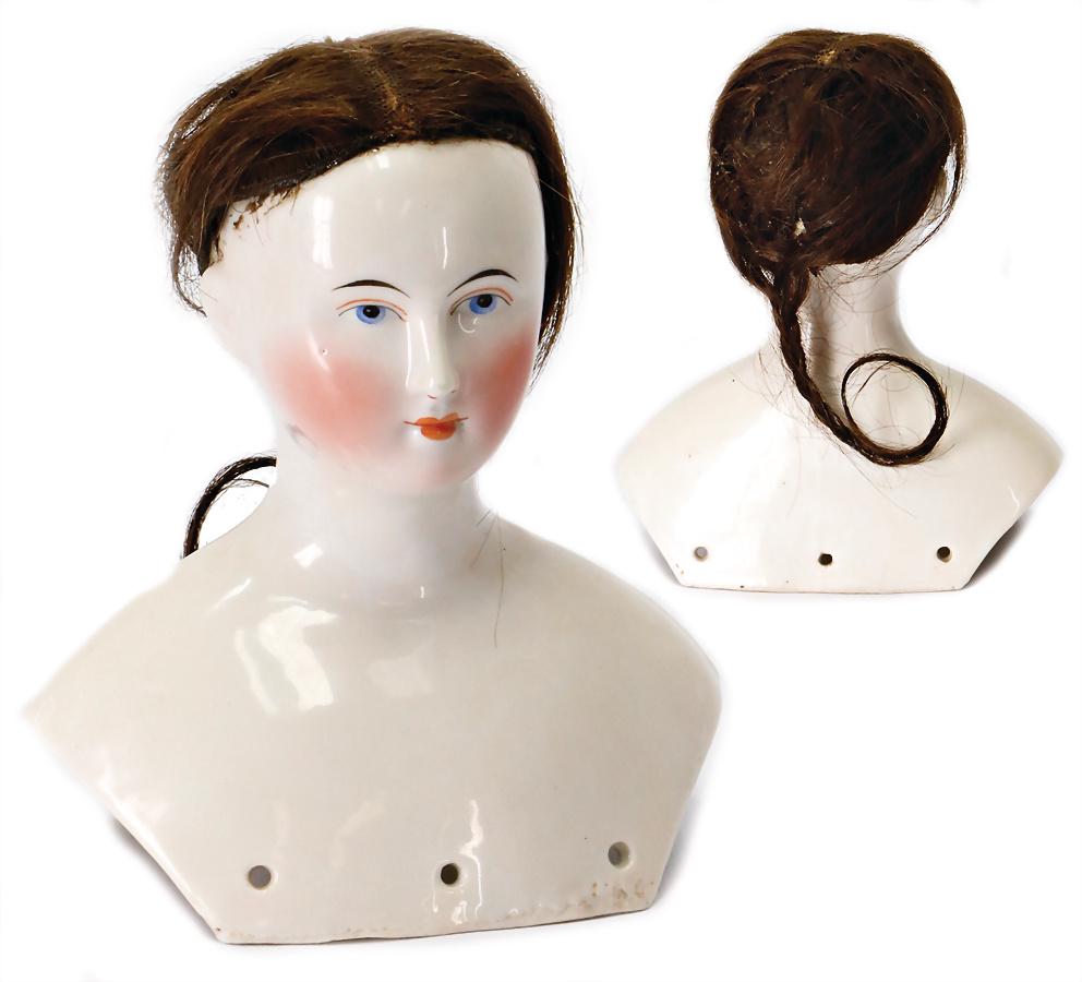 China-Head, shoulder headed doll, enameled porcelain, (1 of 3)