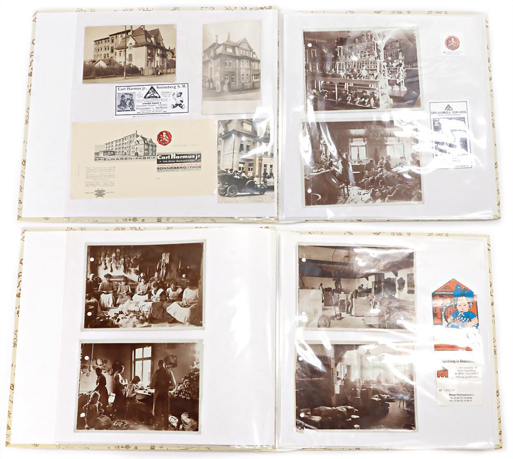 Orig.-Briefkopf u. Orig.-Fotos Carl Harmus jr.!: Orig.-Briefkopf u. Orig.-Fotos Carl Harmus jr.! Sonneberg, Puppen u. Teddy-Bären, 9 großformatige Fotos