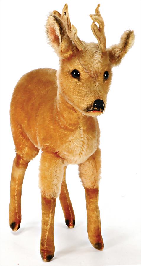 STEIFF Reh, Vorkrieg, mit Knopf, langgezogenes f,: STEIFF Reh, Vorkrieg, mit Knopf, langgezogenes f, Mohair-Plüsch, Filz-Beine, guter Zust., Sammlung Koskinen