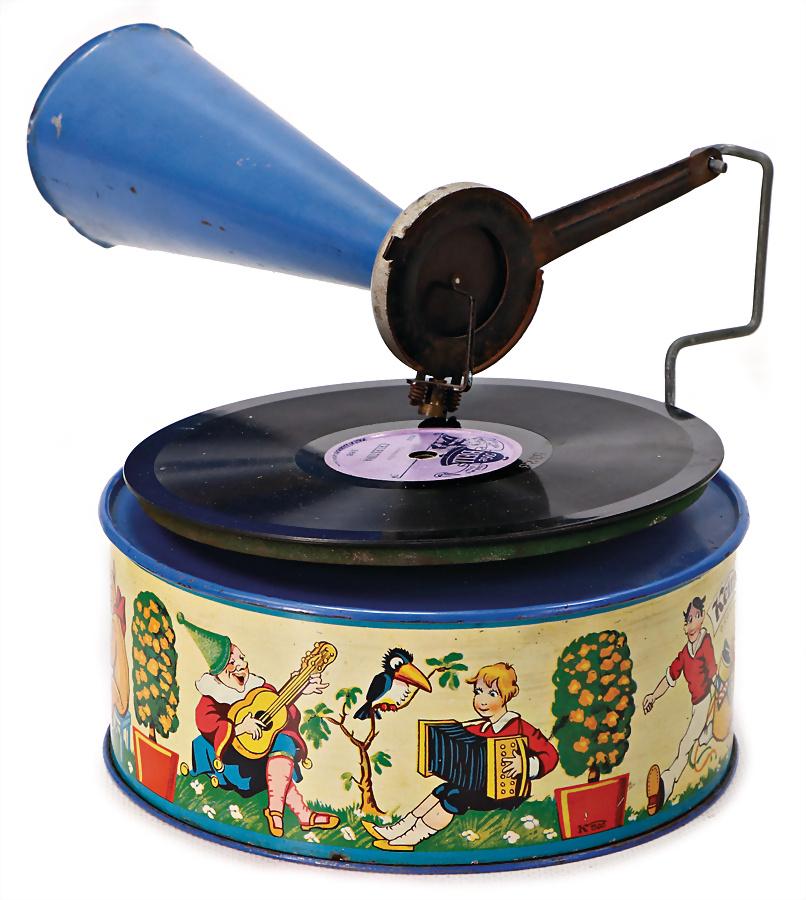 gramophone for children, Keimola, German, pre-war era, sheet metal, lithographed, diameter: 16.5 cm, (1 of 1)