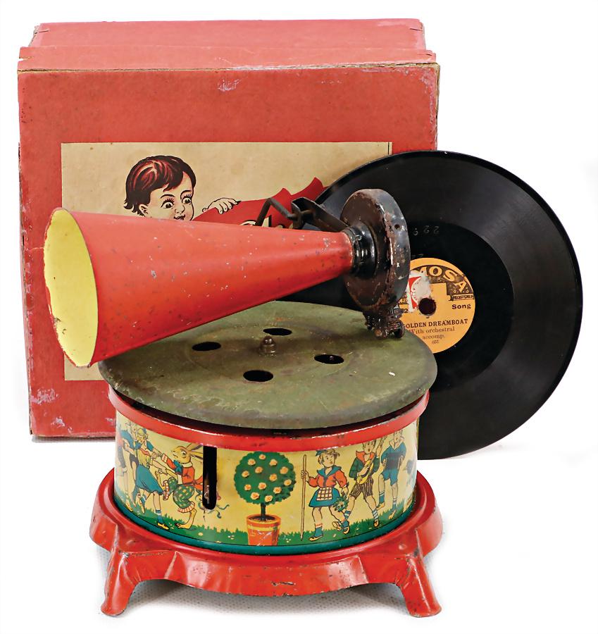 GAMA Gamaphone, gramophone for children, sheet metal, lithographed, diameter: 15 cm, motives for (1 of 1)