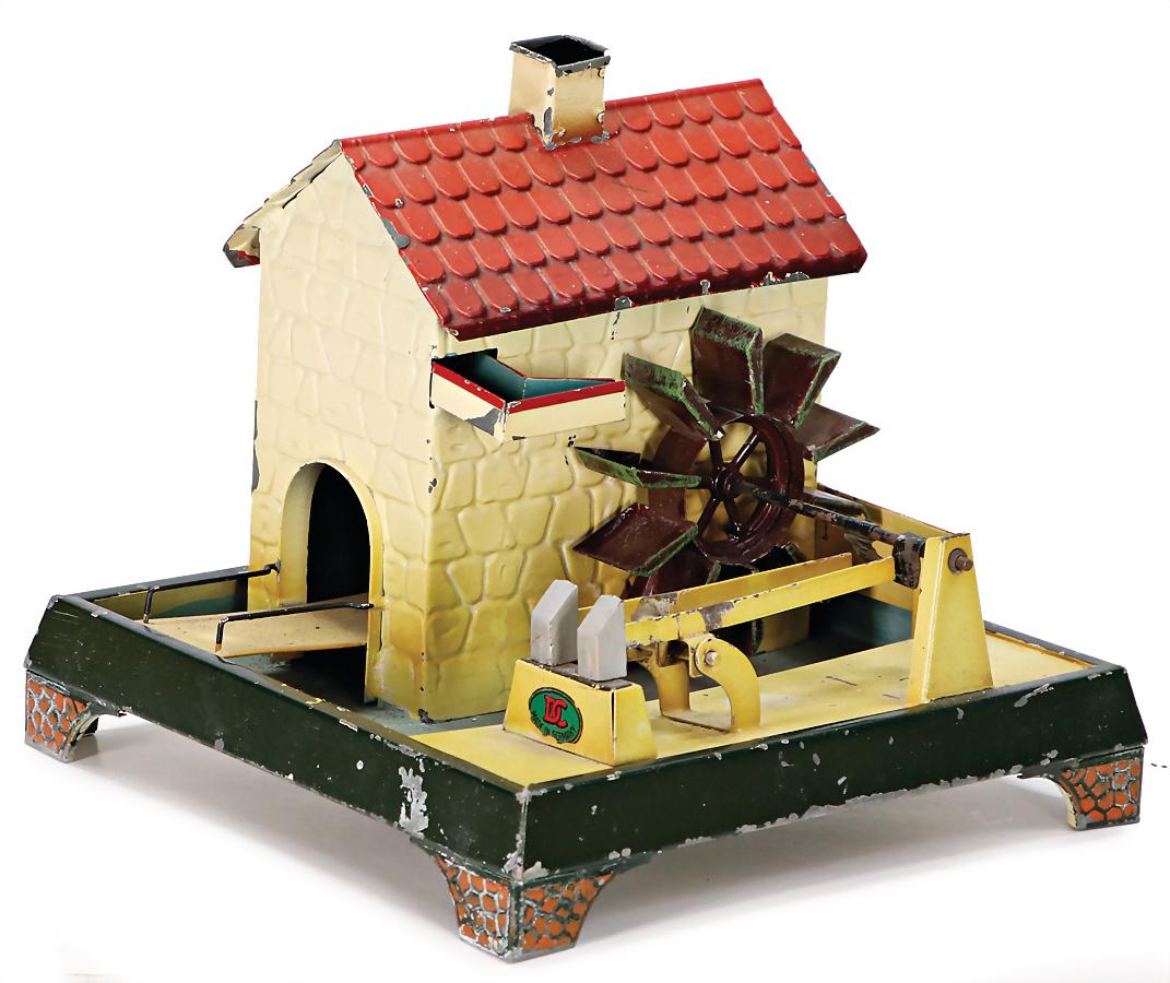 DOLL steam engine drive model, water mill with hammer mechanism, sheet metal, handpainted, surface (1 of 1)