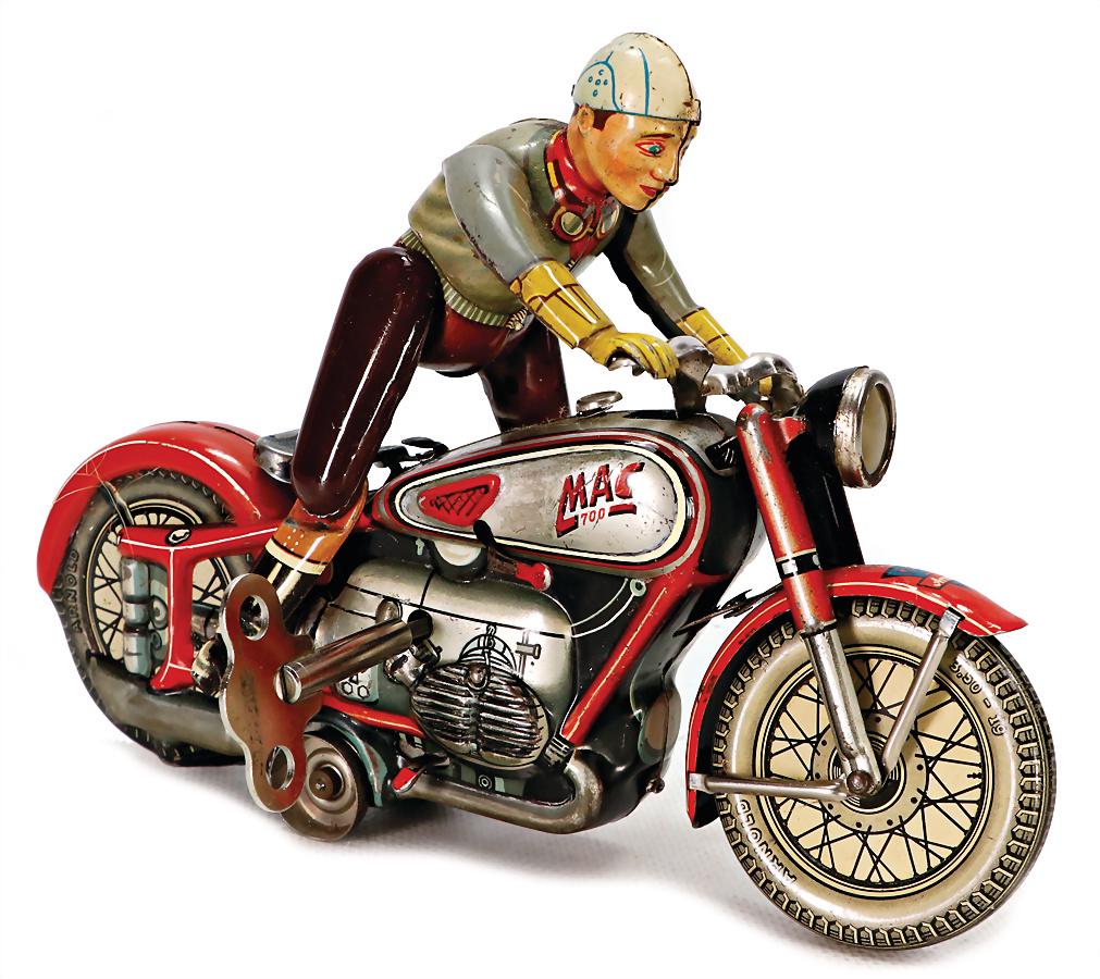 ARNOLD Mac 700, motorcyclist, sheet metal, lithographed, get off and up during driving, height: 14.5 (1 of 1)
