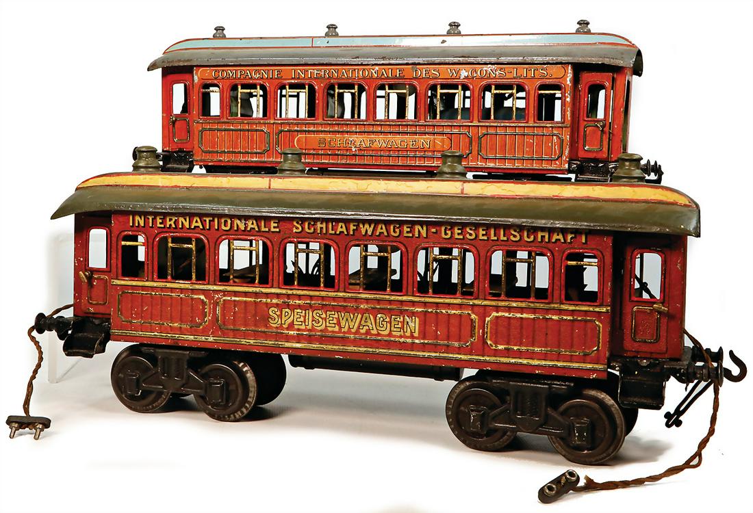 BING gauge 1, 2 items, 1 dining car, with interior fittings and  lighting, roof paint was touched (1 of 1)