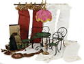 mixed lot of dollhouse decoration pieces, small stove, incomplete, living-room suite, wire