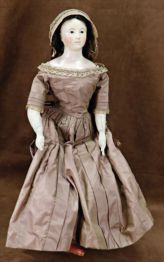 ANDREAS VOIT early papier mâché shoulder headed doll, type Pauline, full head, black (1 of 2)