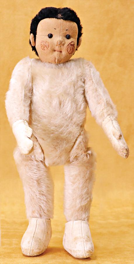 STEIFF rare felt- figure, Eskimo, jointed mohair body, white mohair plush, head felt, black mohair (1 of 3)