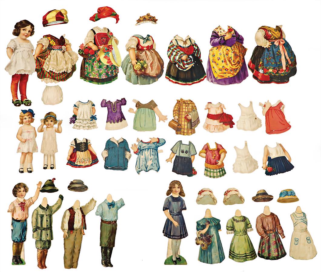 mixed lot of dress doll, c. 1910, height: 18-21 cm, boy, girls, children, with many dresses   German (1 of 1)