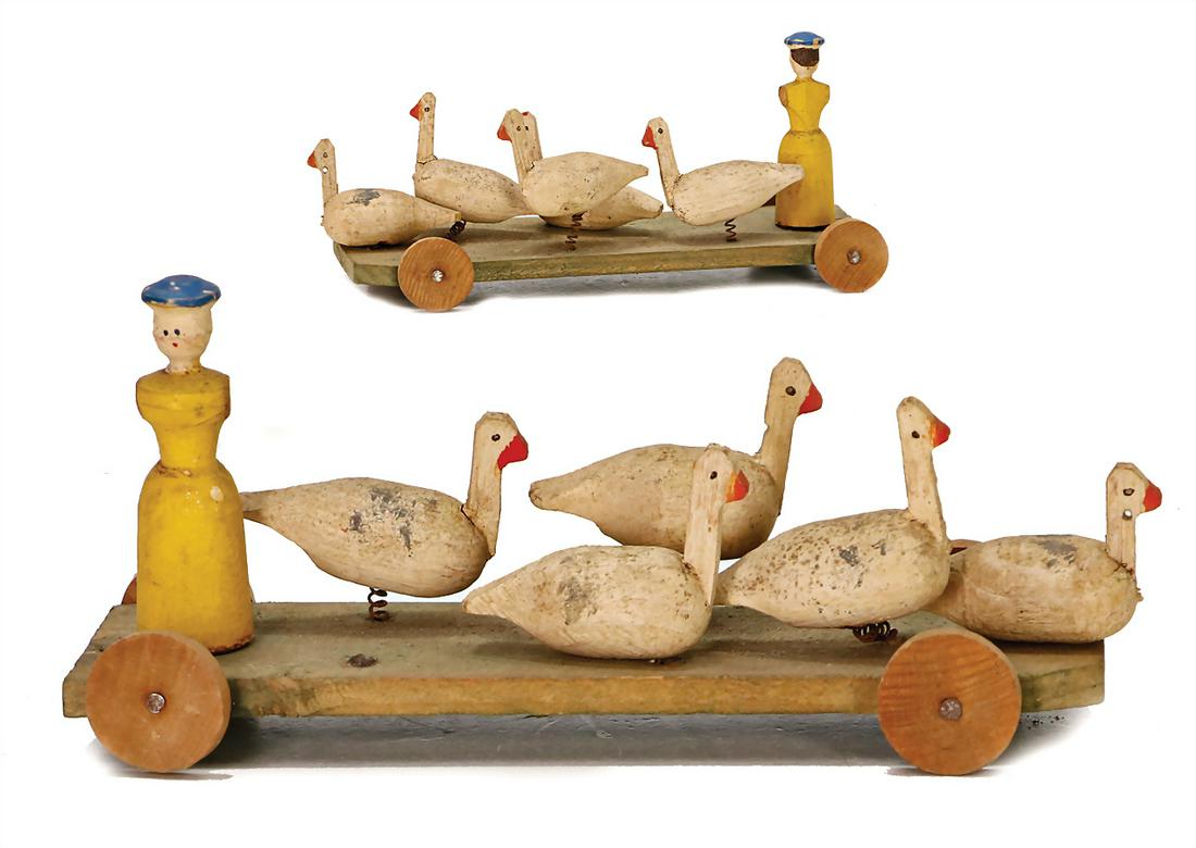 maid with geese on springs, some wire springs are missing, arms at the figure are missing, 14.5 cm: maid with geese on springs, some wire springs are missing, arms at the figure are missing, 14.5 cm German Description Gänsemagd mit Federgänsen, einige Drahtfedern fehlen, Arme an der Figur 
