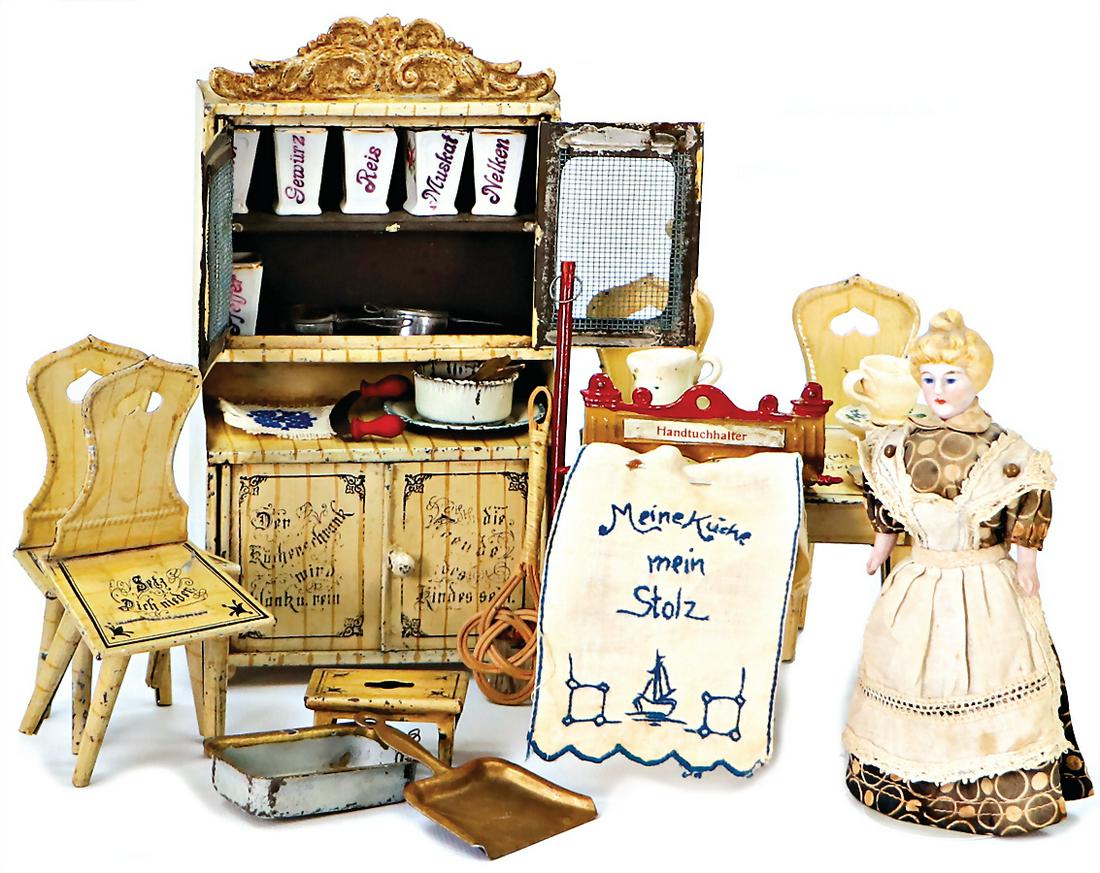 very nice sheet metal kitchen furniture for a dollhouse kitchen, tinplate, painted, buffet, height: (1 of 1)