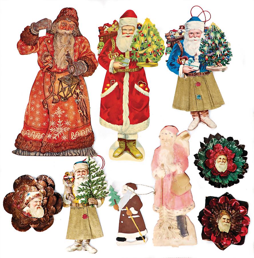 mixed lot of Santa Clauses, cardboard glossy pictures, different sizes German Description Konv.: mixed lot of Santa Clauses, cardboard glossy pictures, different sizes German Description Konv. Weihnachtsmänner, Pappe-Glanzbilder, untersch. Gr.