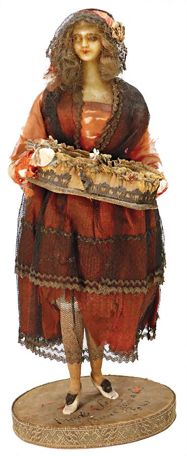 LAFITTE-DESIRAT wax shoulder headed fashion doll, France, 32 cm, c. 1910, painted eyes, fabric body,: LAFITTE-DESIRAT wax shoulder headed fashion doll, France, 32 cm, c. 1910, painted eyes, fabric body, leather arms and-legs, original clothes, silk is partially worn German Description LAFITTE-DESIRAT 