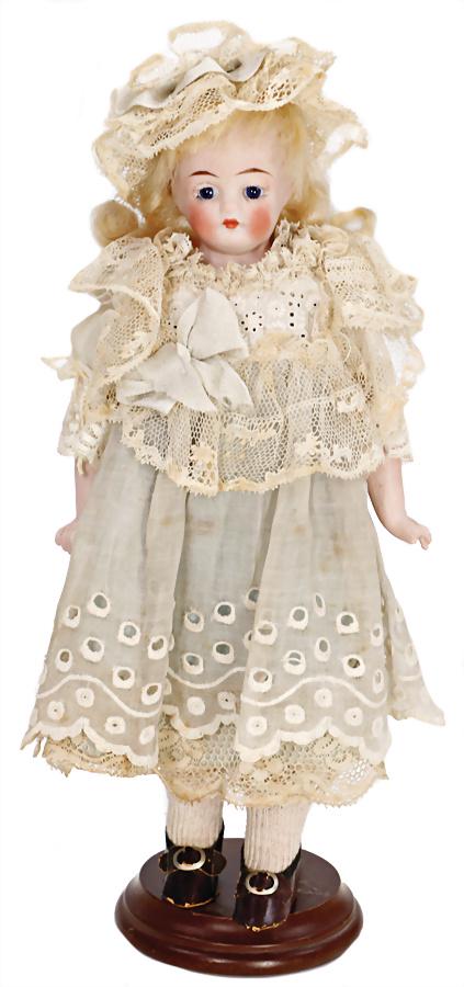 probably Simon & HALBIG bisque porcelain shoulder headed doll, 24 cm, dark-blue, fix inset glass (1 of 2)